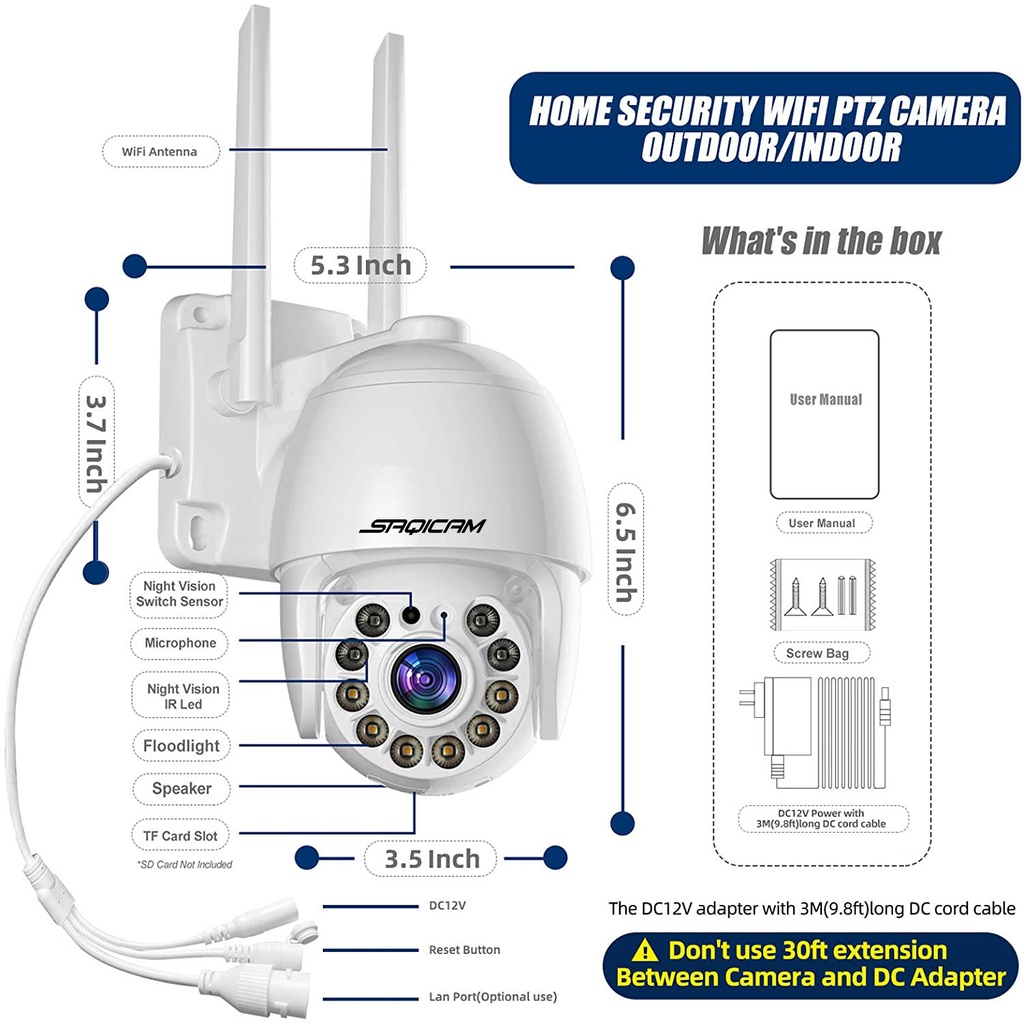 Saqicam Real 1080P WiFi IP CCTV Camera Outdoor Wireless PTZ Camera Full Color Night Vision #7