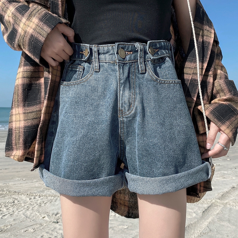 hemmed jean shorts