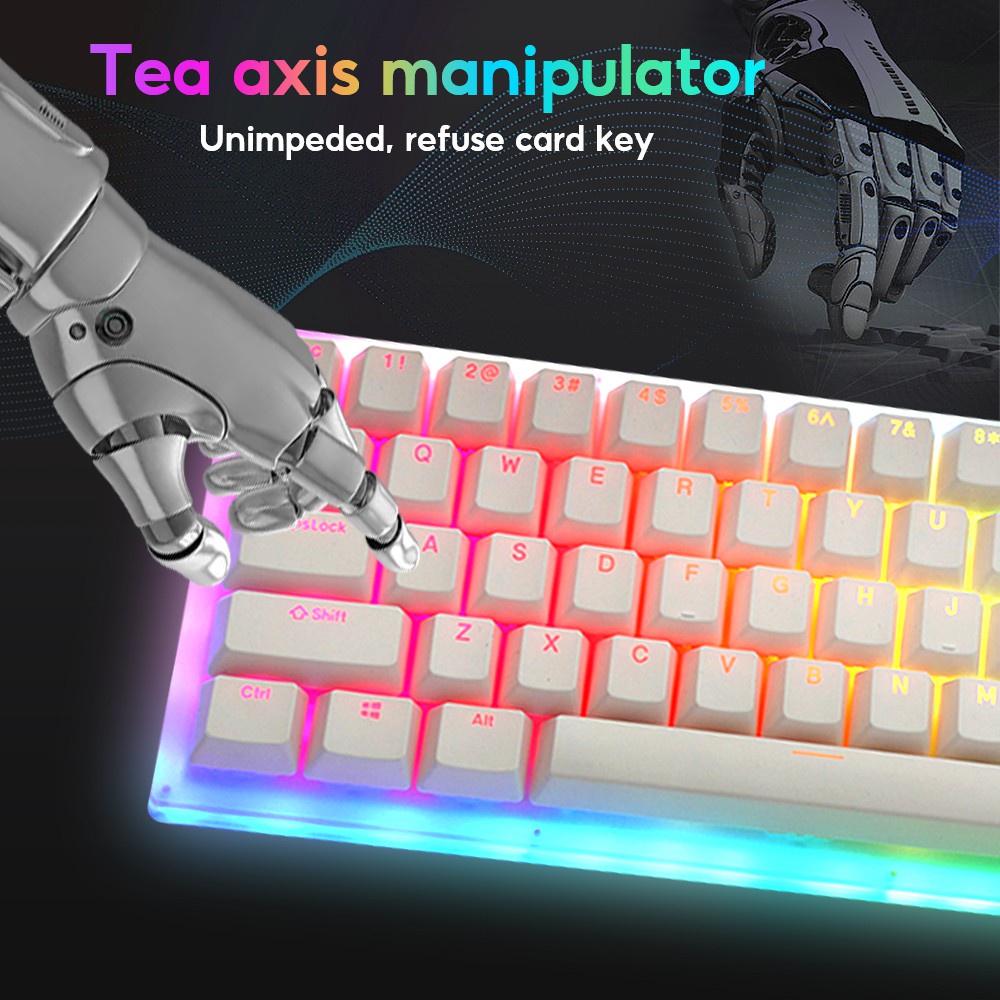 K61 61 Keys Mechanical Gaming Keyboard Hot Swappable TypeC 3.1 Wired USB Translucent Glass Base