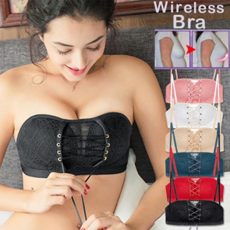 Woman Sexy Lace Strapless Invisible Bra Multiway Gather Backless