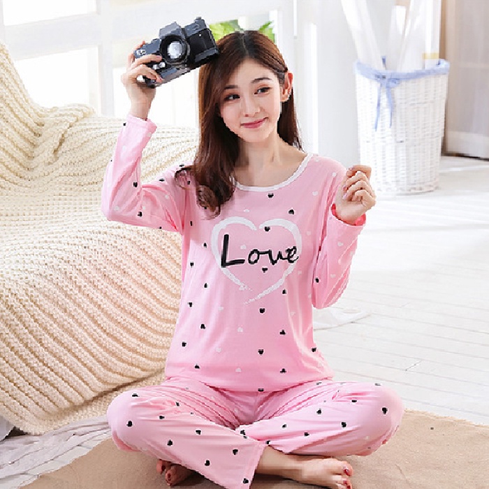 Korean Pajama Thin Long Sleeves Terno - (Love Design) | Shopee Philippines