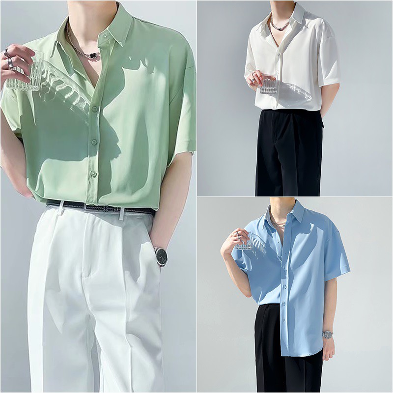 【5 Color】Ready Stock Summer Men's Plain Korean Style Shirt V-neck ...