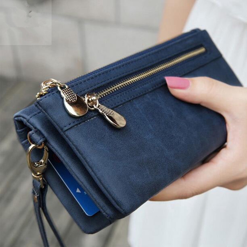 High Capacity Fashion Women Wallets Long Dull Polish Pu Leather Wallet Female Double Zipper 5933