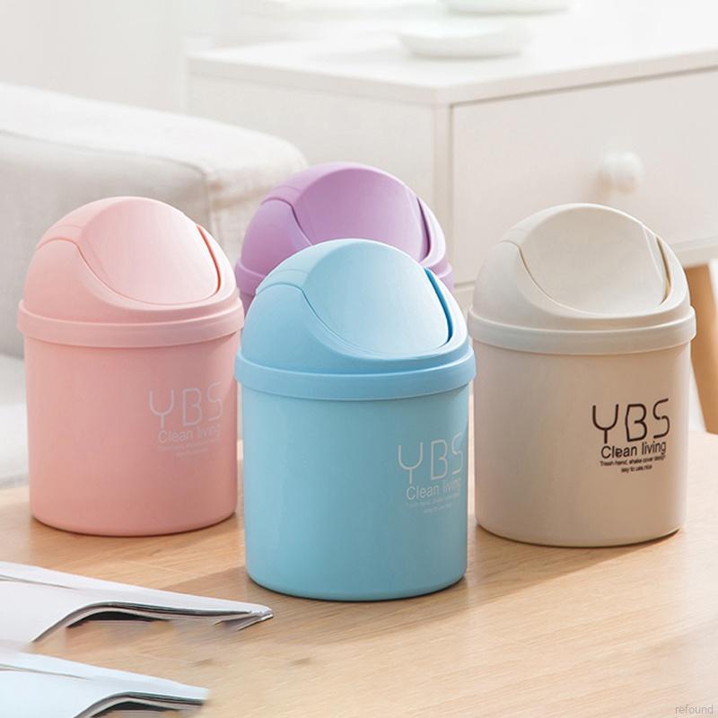 Candy color trash can mini trash can with lid storage bin plastic paper ...