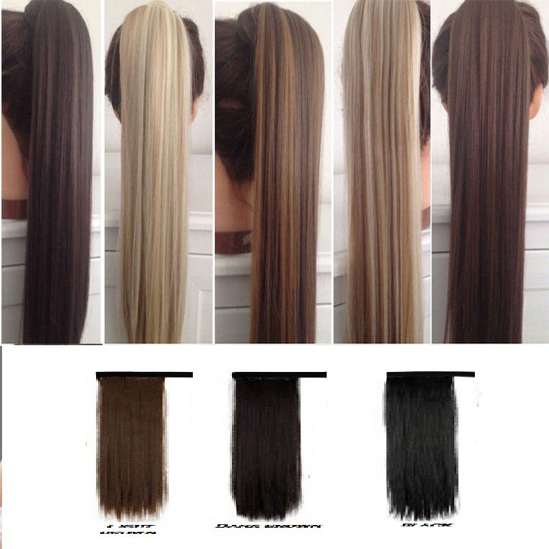 Straight Ponytail Hair Extension Wrap Around And Clip Ss6061