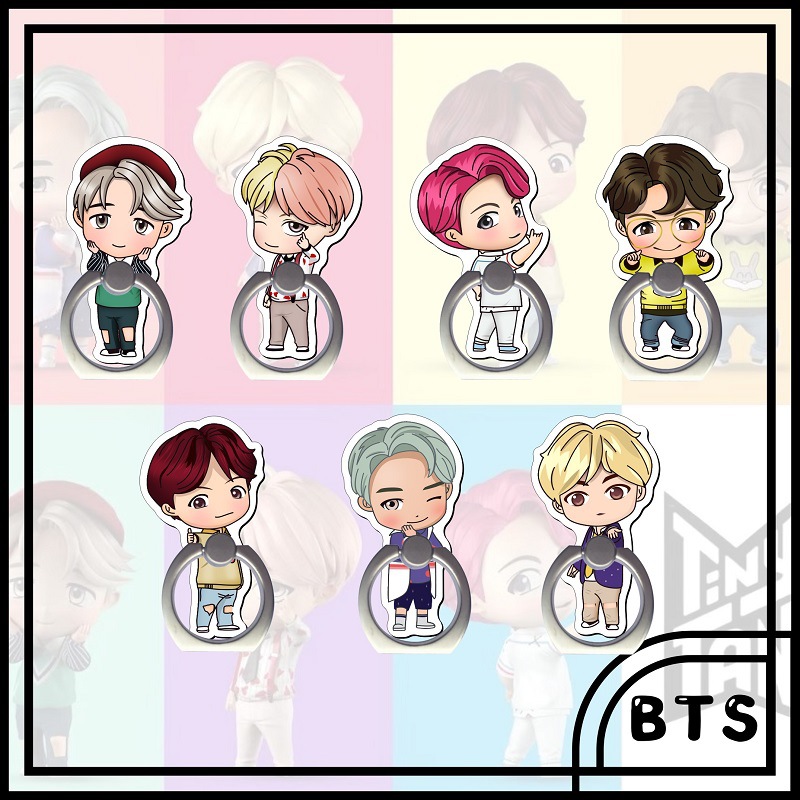 New Bts Bt21 Character Jin Jimin Suga Rap Monster Cartoon Cute Style Mobile Phone Ring Holder Desktop Mobile Phone Bracket Shopee Philippines