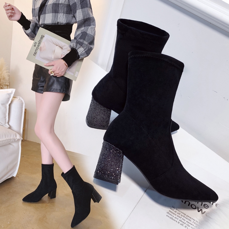 outfits with black high heel boots