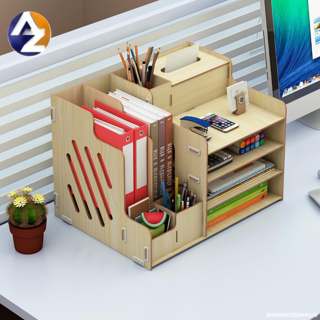 AZ Wooden Desktop Organizer Multilayer Storage Racks File Books Shelf