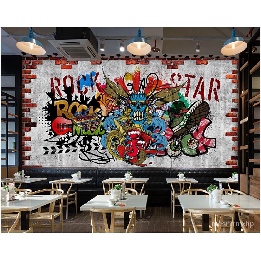 ⋮ Custom photo mural 3d wallpaper Brick Wall Graffiti Rock Hip Hop KTV Music Bar home decor living 