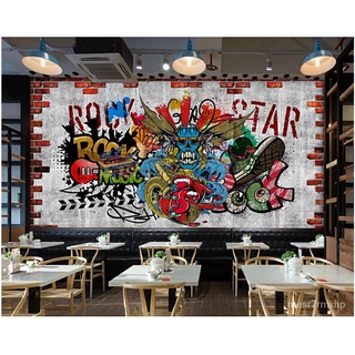 ⋮ Custom photo mural 3d wallpaper Brick Wall Graffiti Rock Hip Hop KTV Music Bar home decor living  #4