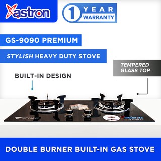 ASTRON GS-9090 Built-in Double Burner Gas Stove with Hob and Tempered Glass Top