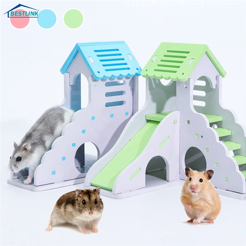 BL Mini Wooden Slide DIY Assemble Hamster House Hamster Hideout Exercise Toy with Ladder Slide #1