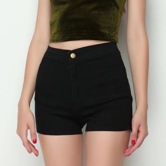 black stretch denim shorts