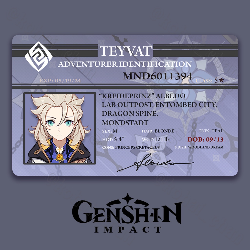 Genshin Impact Albedo Name Card