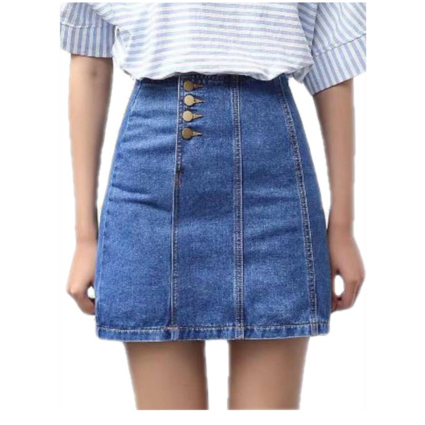 high waisted blue skirt