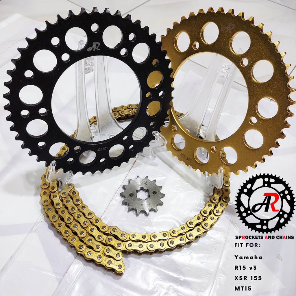AR Sprocket Chain Set 14T50T 428 Gold or Black Steel Yamaha MT15 R15
