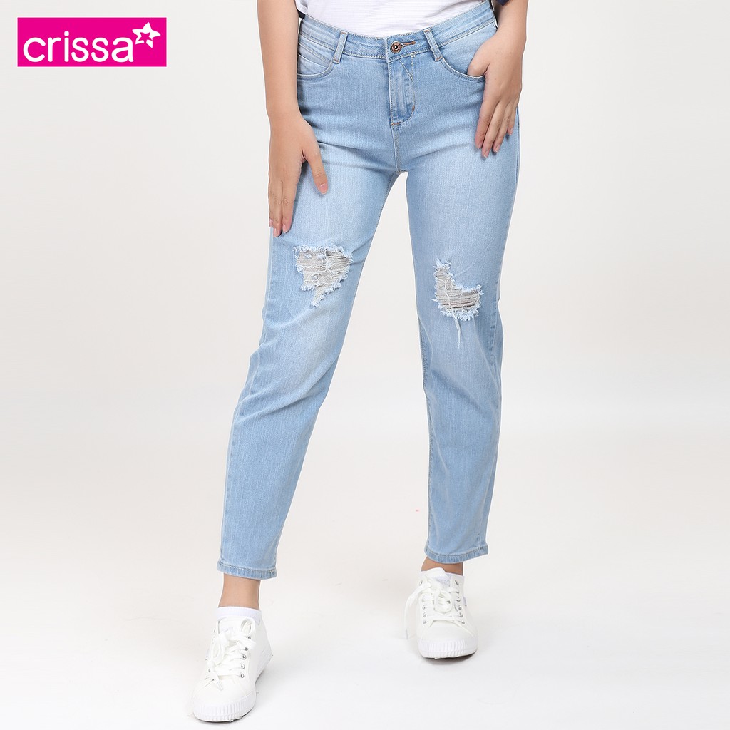 Crissa Distressed Girlfriend Jeans CLB14-0032 (Light Wash) | Shopee ...