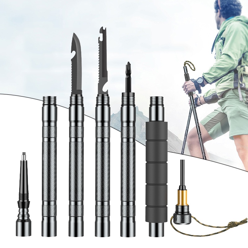 Multifunctional trekking pole walking sticks folding outdoor adventure ...