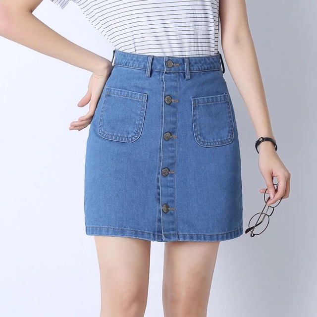 high waist maong skirt