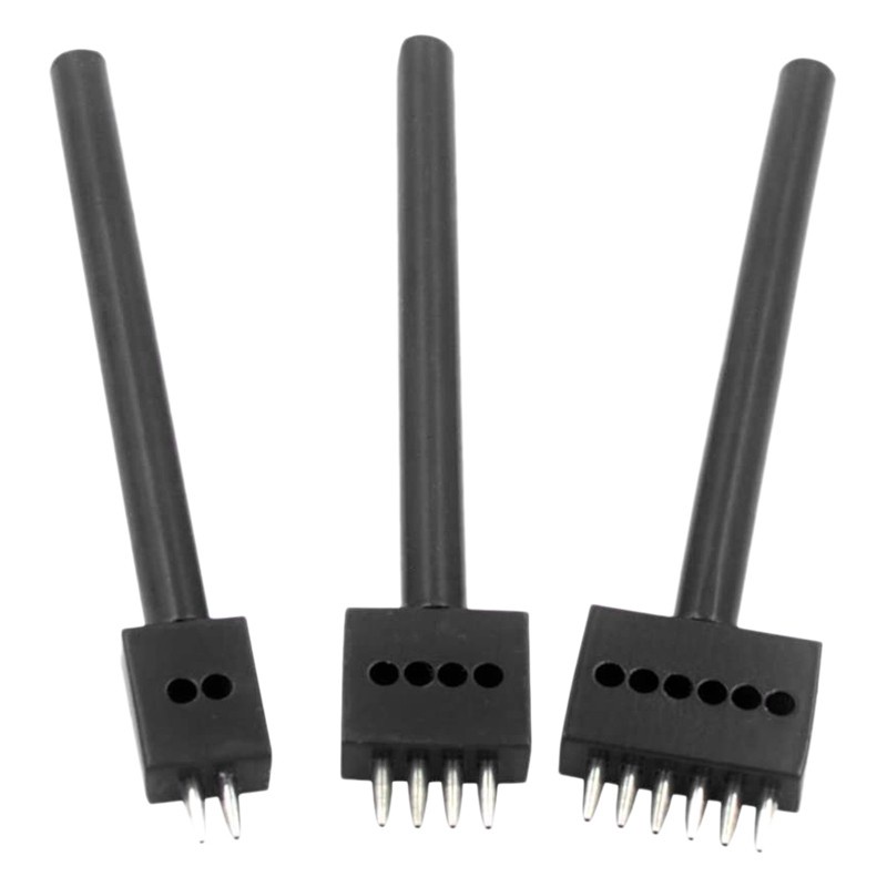 3 Pcs Leather Craft Black 2+4+6 Prong 4mm Spacing Sewing Stitching 1mm Round Hole Hollow Punch Cutter