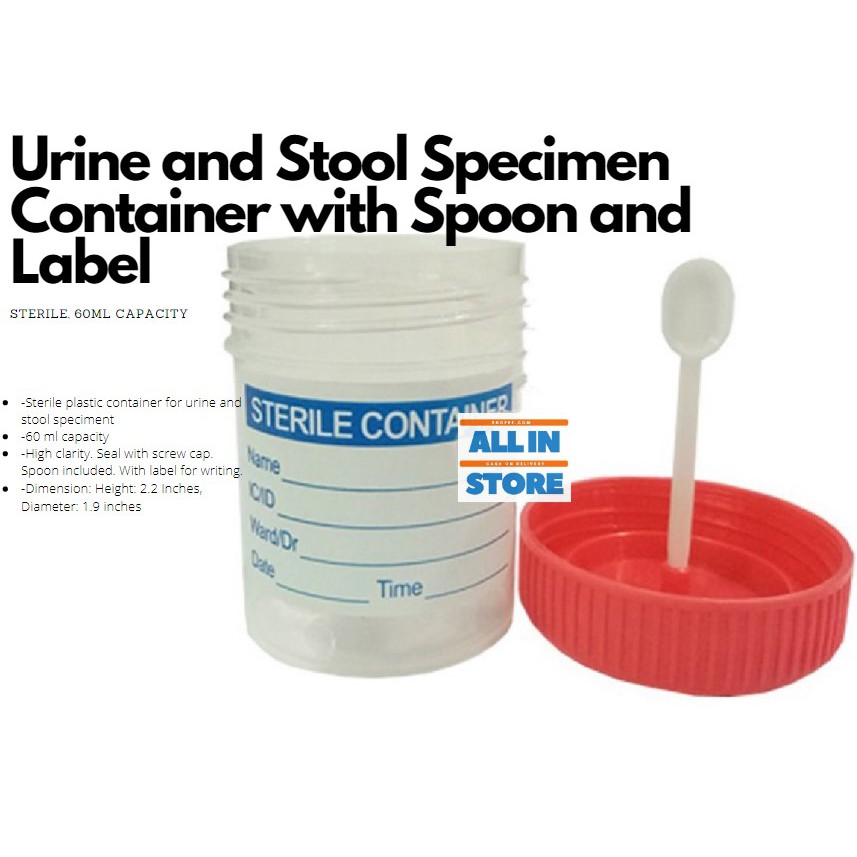 (ALLZ) Stool Specimen Container with Spoon and Label (Sterile, 60ml