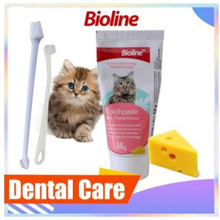 Bioline Toothpaste & Toothbrush with Cheese Flavor 50g for Cats Dental Hygiene Set