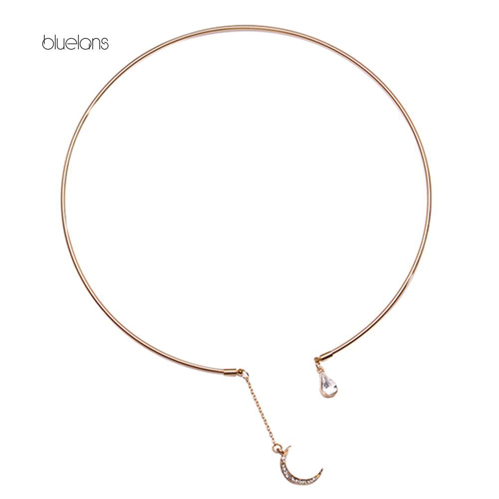 LK/_ Fashion Choker Rhinestone Women Moon Pendant Charm Chain Necklace Jewelry