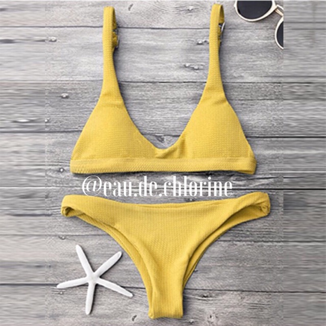 mustard yellow two piece swimsuit