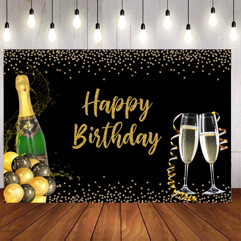 Black Shiny Gold Glitter Birthday Backdrop For Adults Birthday Decor ...