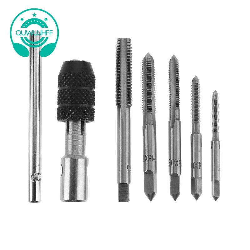 6pcs T-type Machine Hand Screw Tap Wrench M3/M4/M5/M6/M8 Tap Die Set Straight Fluted Screw Thread Metric Plug Tap Drill