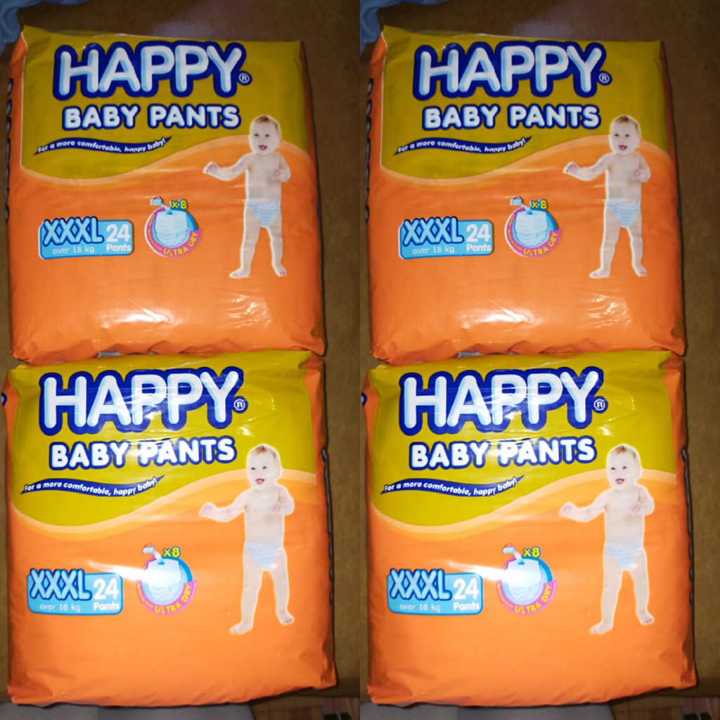 HAPPY Diaper Pants Triple Extra Large XXXL 24's X 4 pack ( 96 pcs) 100