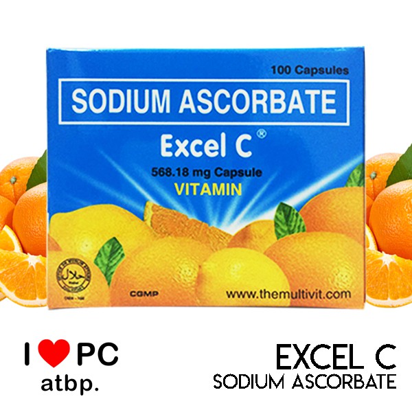 Excel C Vitamin C (Sodium Ascorbate 568.18mg) 100 Capsules Shopee