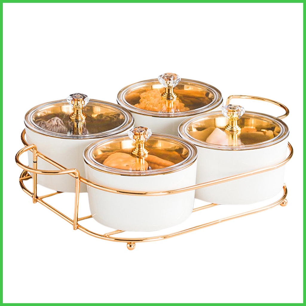 Divided Serving Tray Appetizer Bowls with Rack 4 Ceramic Bowls Set with ...