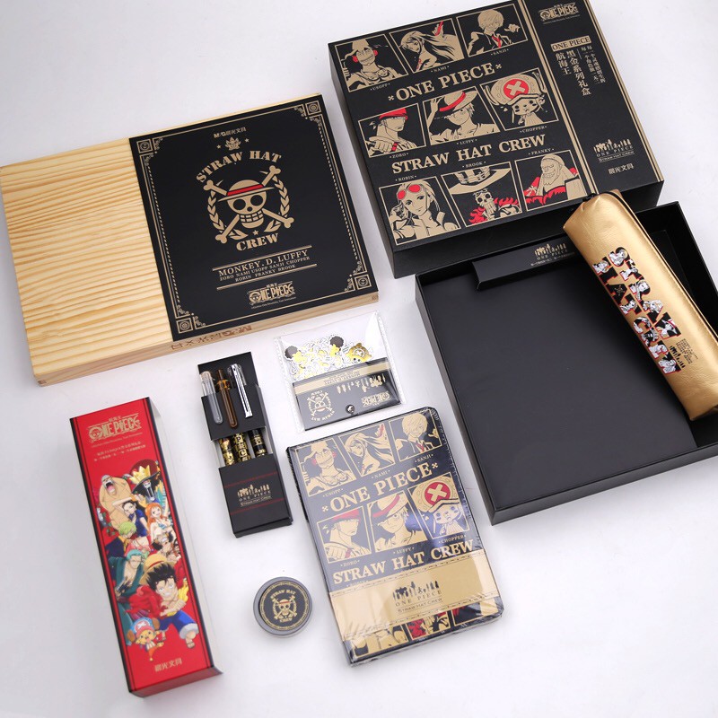 M G Stationery One Piece Black Gold Gift Box Set Pirate Luffy Choppe Zoro Sanji Limited Edition Starts School Male And Female Primary And Secondary School Students Learning Quick Drying Gel Pen Birthday Gift