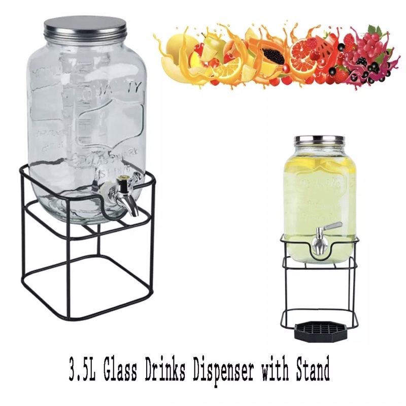 3.5L Juice Beverage Glass Mason Jar Dispenser with Stand and Faucet