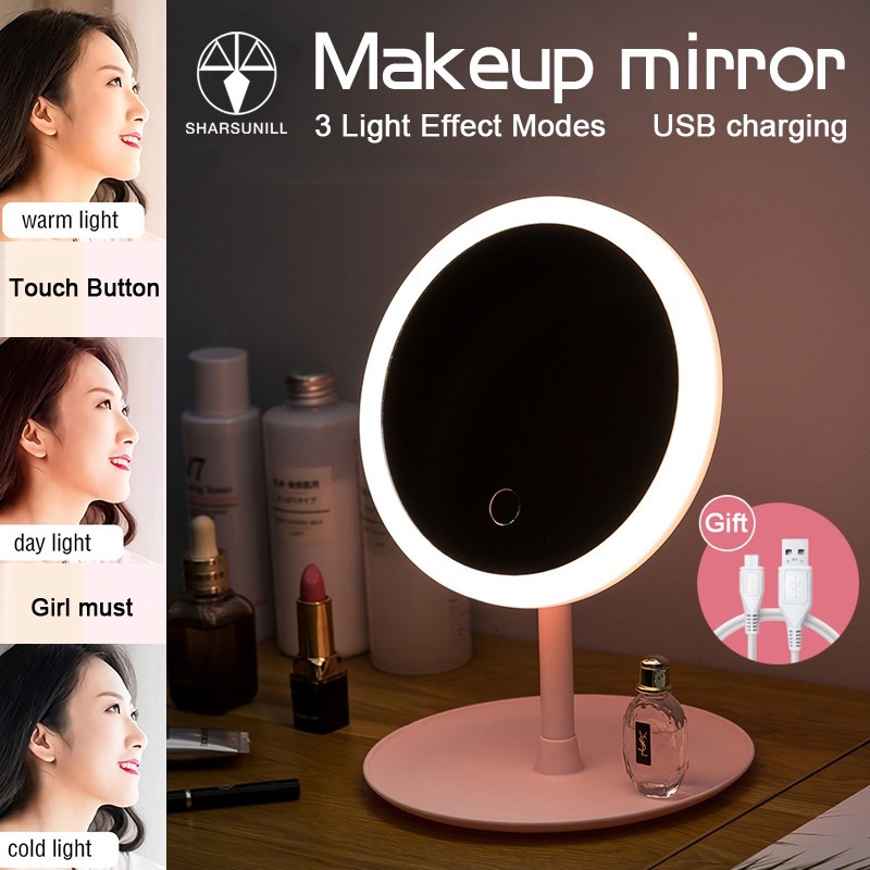 LED Makeup Mirror Rechargable Vanity Mirror with 3 Lights Desktop ...