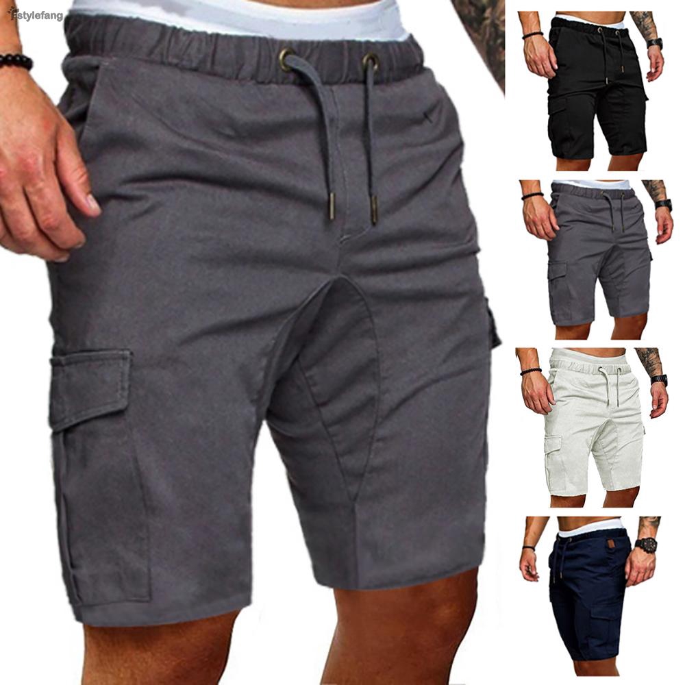 mens elastic drawstring cargo shorts