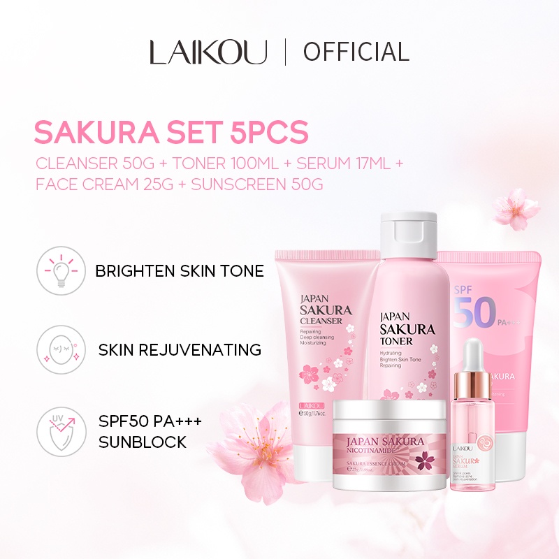LAIKOU Japan Sakura Sunscreen Skin Care Set Whitening Serum Remove