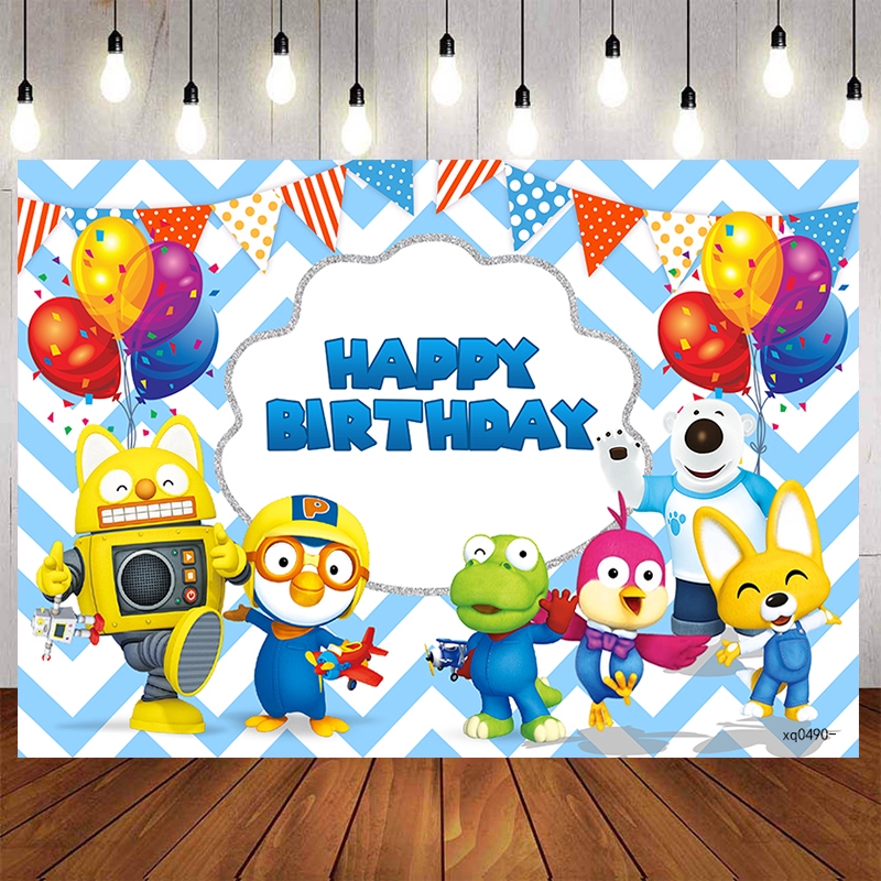 Pororo with Friends Backdrops Cartoon Children Balloons Birthday Party ...