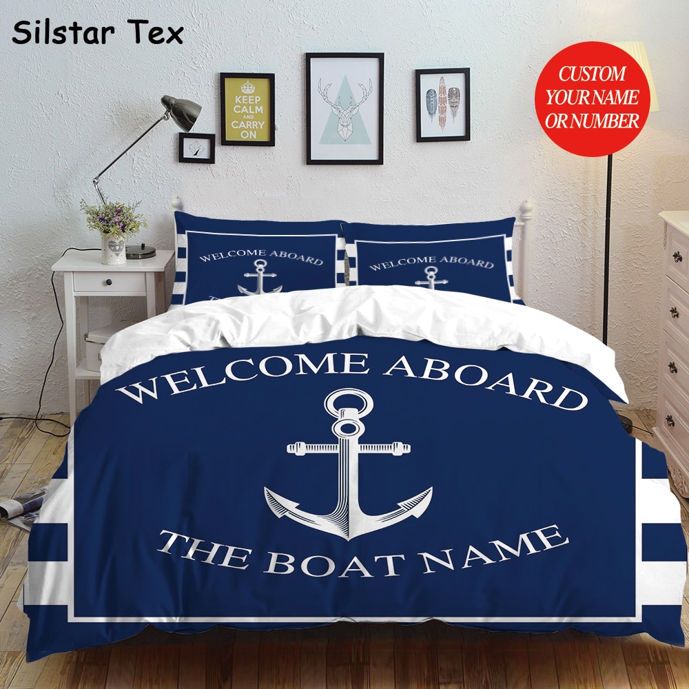 Silstar Tex Nautical Duvet Cover Sets With Custom Name Euro Bedding Blue Anchor Bed Linen Twin Queen Shopee Philippines