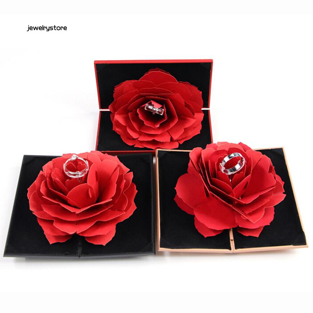 1Pc Rose Flower Shaped Velvet Jewelry Storage Box Engagement Ring Display Case 
