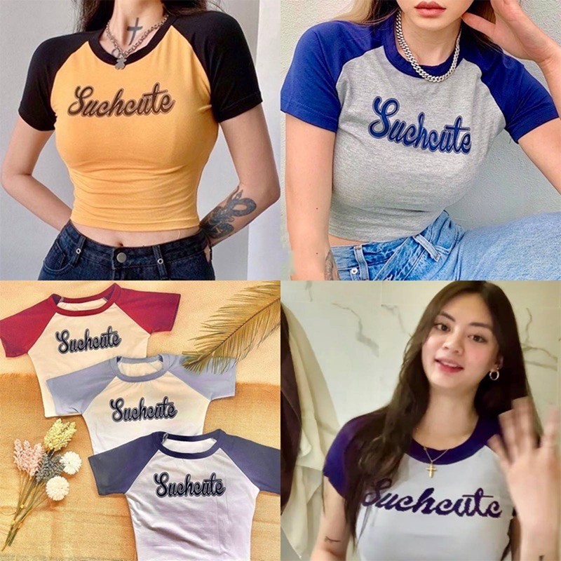 SS SUCHCUTE Tops Two Tone Raglan Crop Top Shopee Philippines