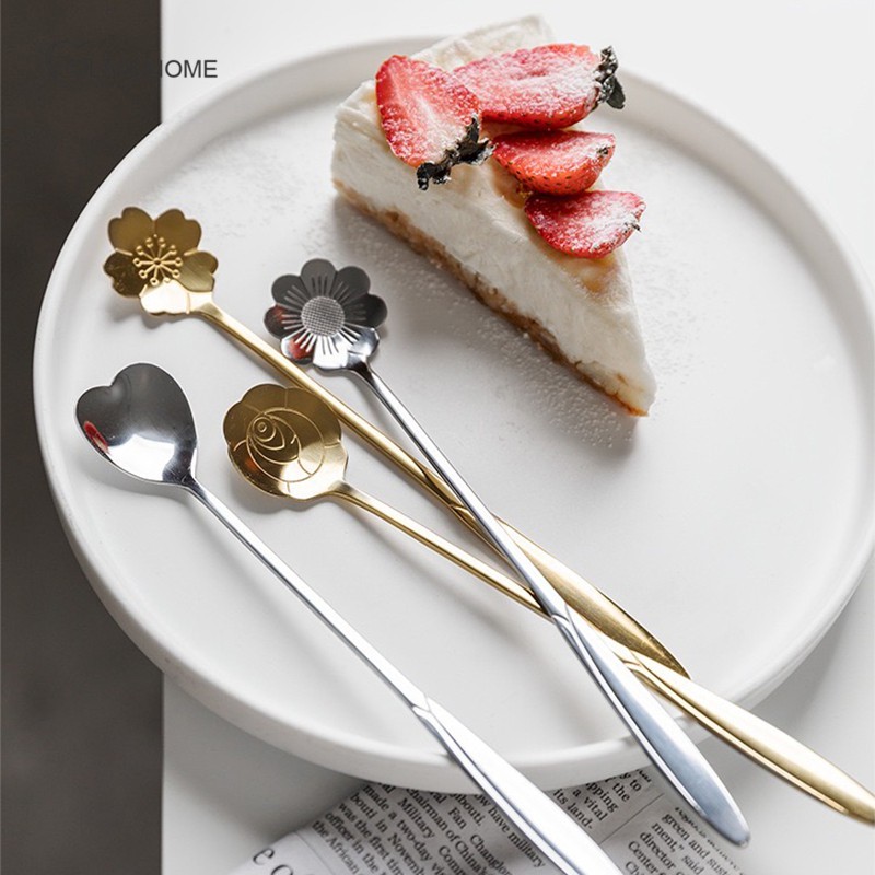 Stainless Steel Spoon Vintage Gold Flower Spoons Small Coffee Tea Spoon