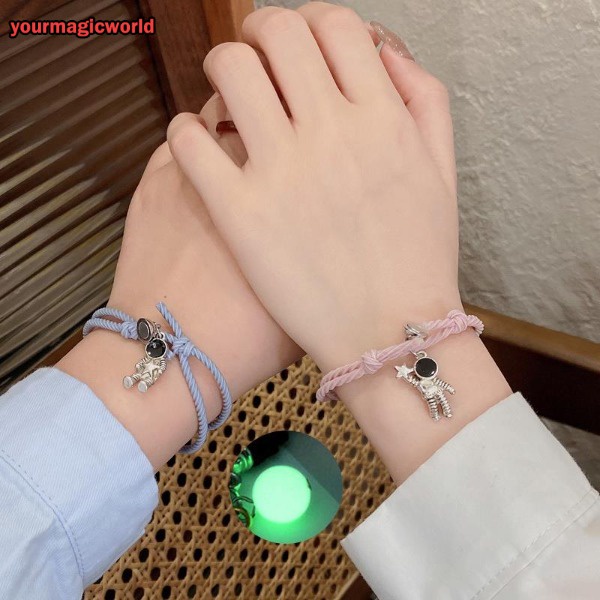 2Pcs Luminous Magnetic Couple Bracelet Friendship Trio Bracelet Creative Adjustable Charm Bracelet Jewelry Lover Gift/couple Magnetic Attract Braided Bracelet
