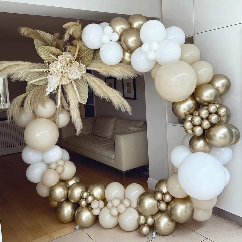 122pcs White Sand Gold Balloons Arch Garland Kit for Birthday Party Decorations Anniversary Wedding Supplies