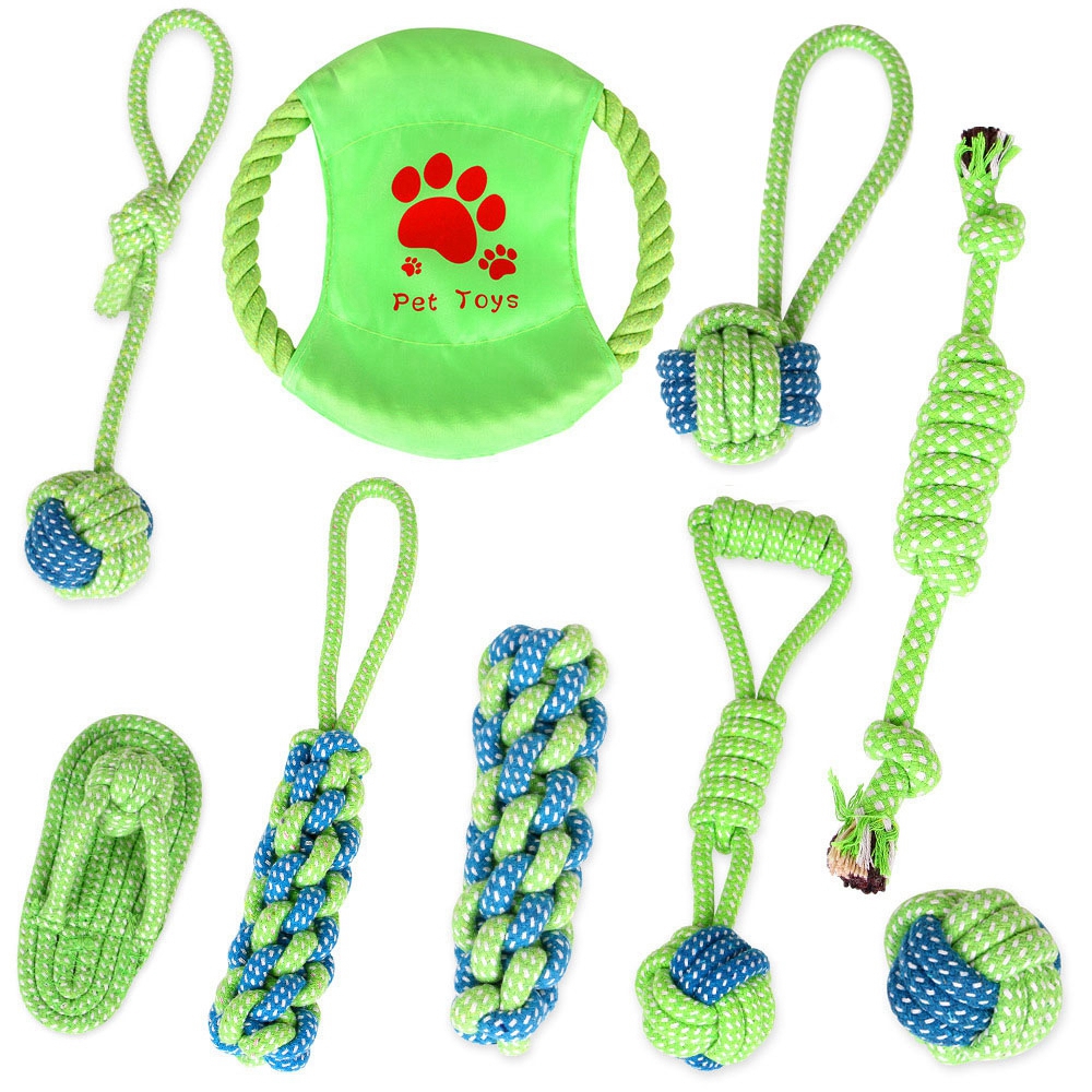 SUYOU High Quality Pet Dog Toys Green Chew Molar Toy Puppy Outdoor Traning Funny Tool Braided Ropes Durable Cotton Ball Teeth Clean Rope #6