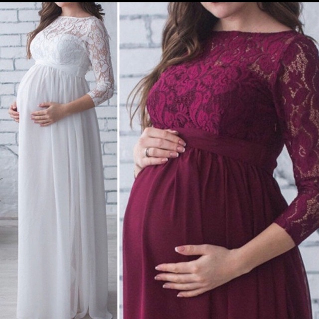 red lace maternity dress