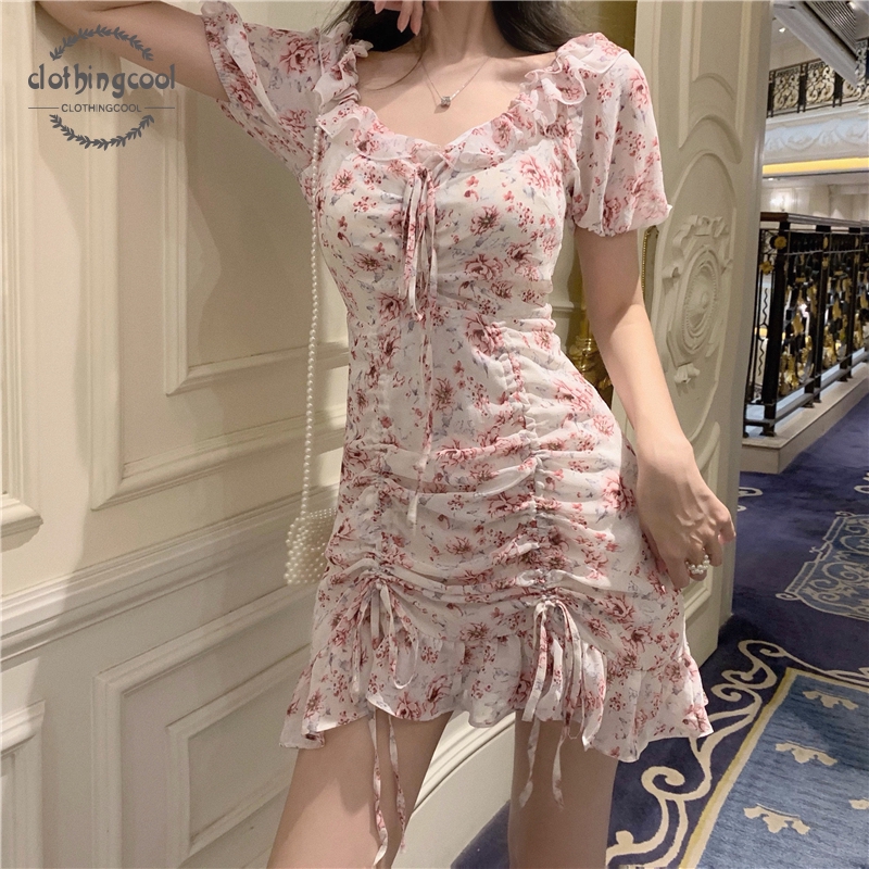 chiffon floral mini dress