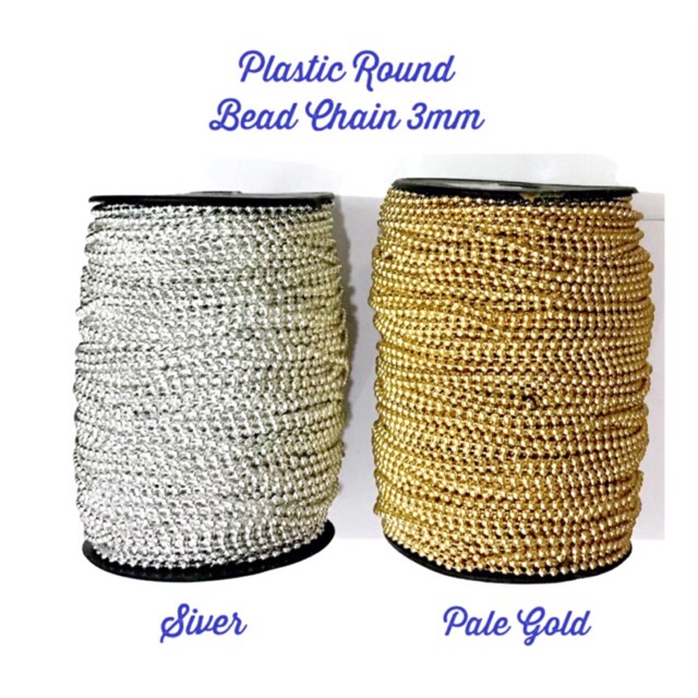 Plastic Round Bead Chain in 3mm/ 4mm/ 6mm / 8mm / 10mm / 12mm Silver