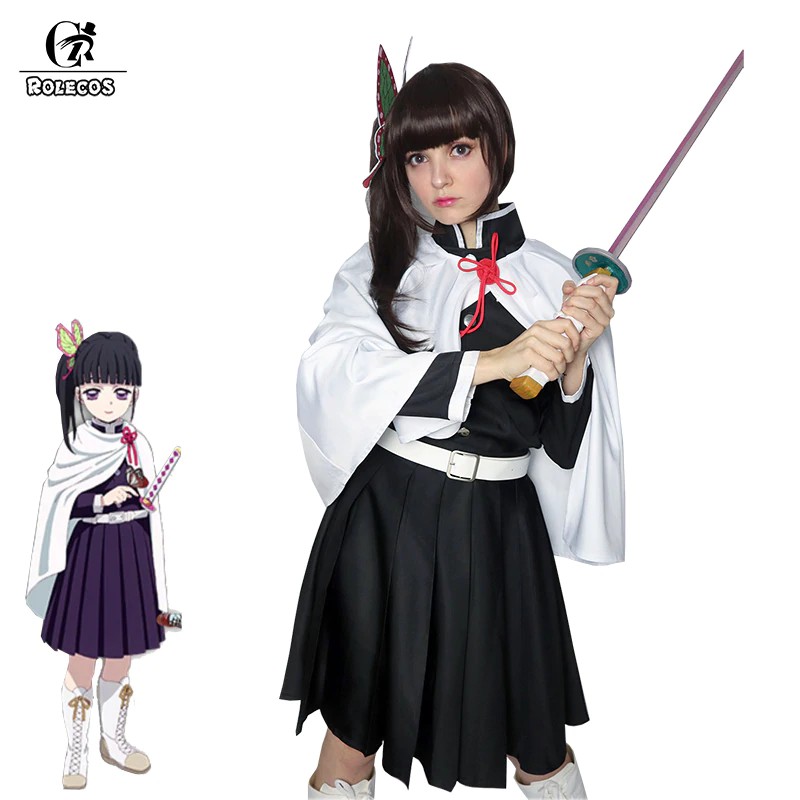 anime demon slayer cosplay costume tsuyuri kanawo kimetsu no yaiba cosplay  costume women black dress white kimono suit